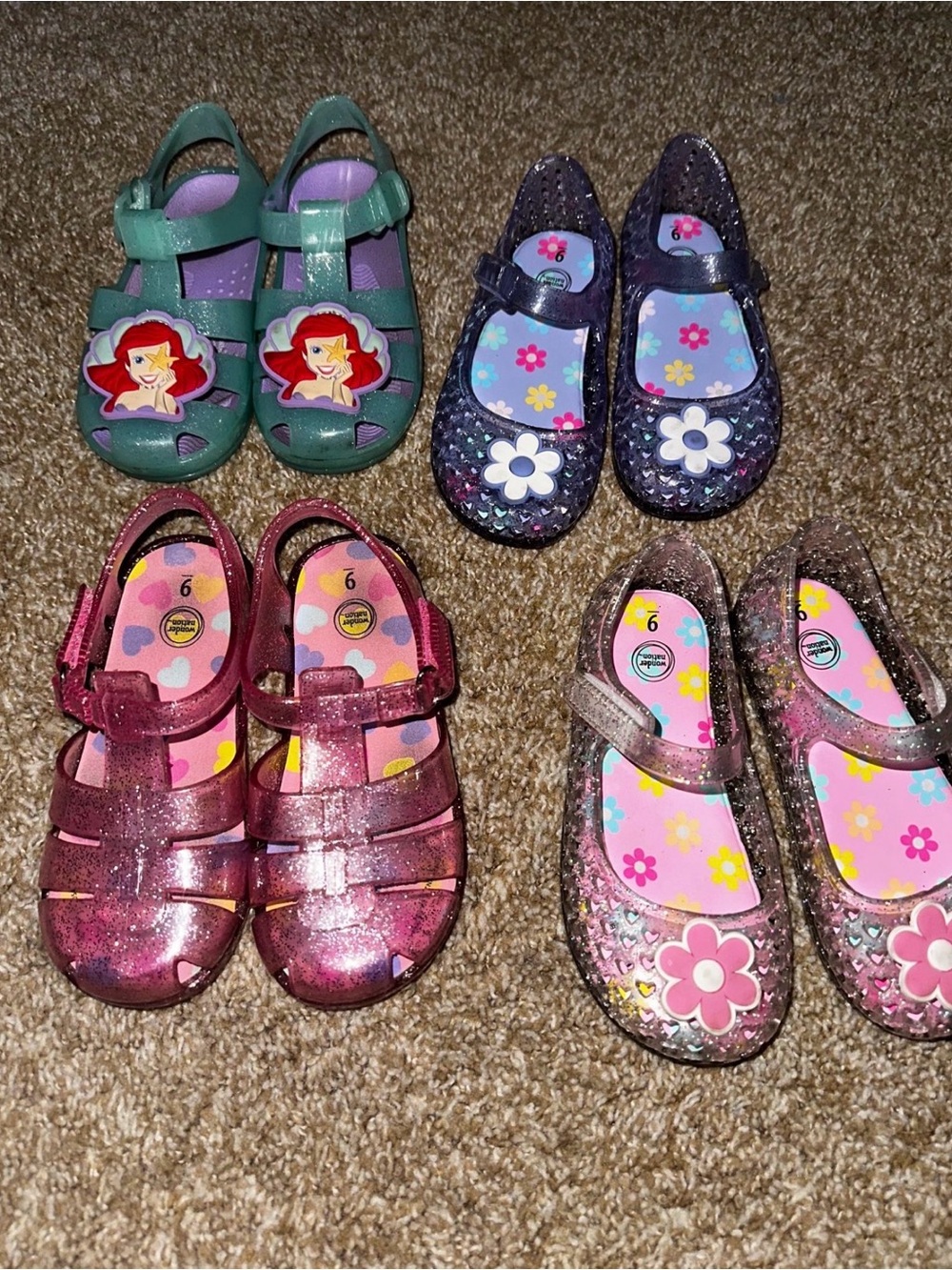 Girls Glitter Jelly Sandal Shoe Bundle in Green, Purple, Pink